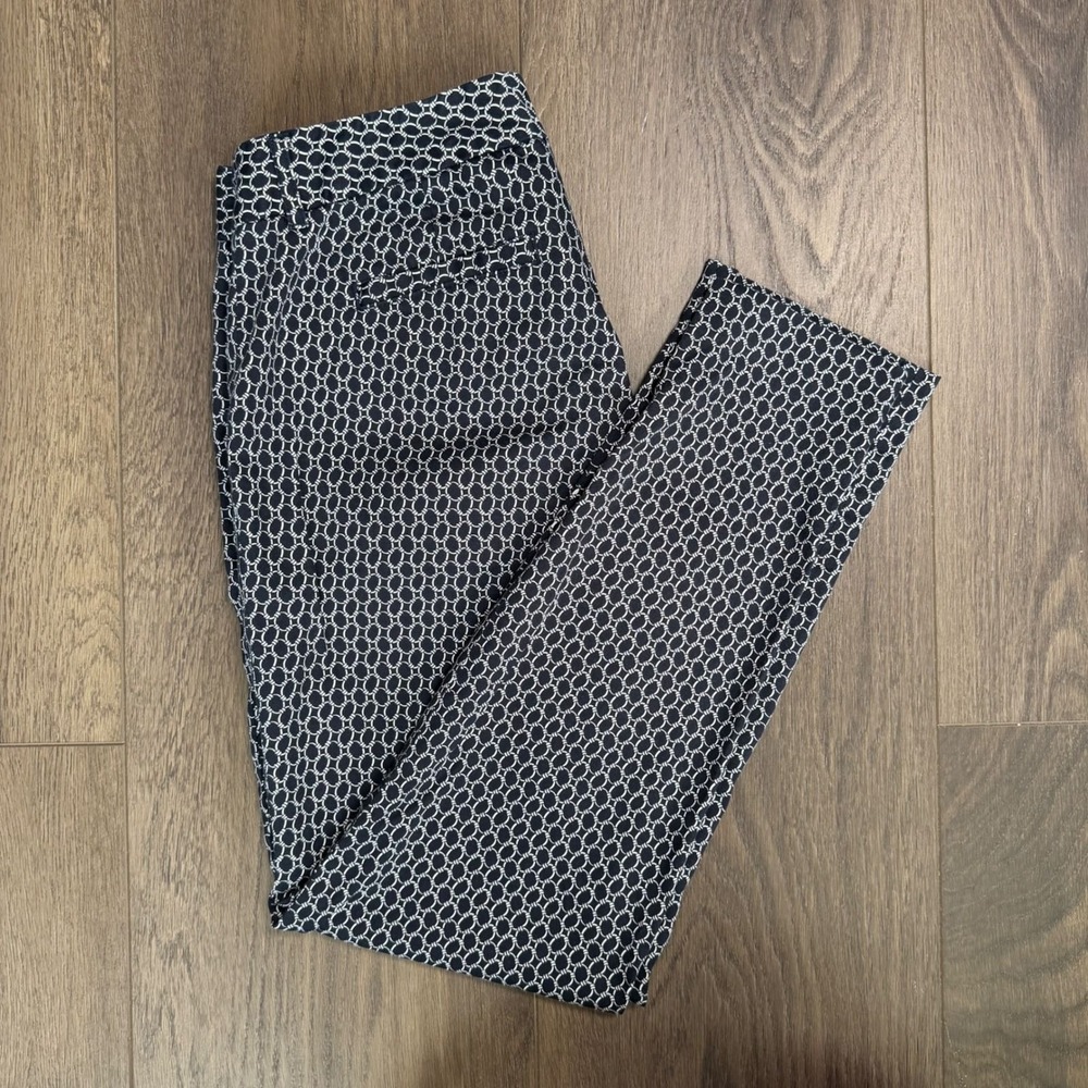Brooks Brothers 346 Natalie Fit Navy Blue White Geometric Ankle Pants 6P